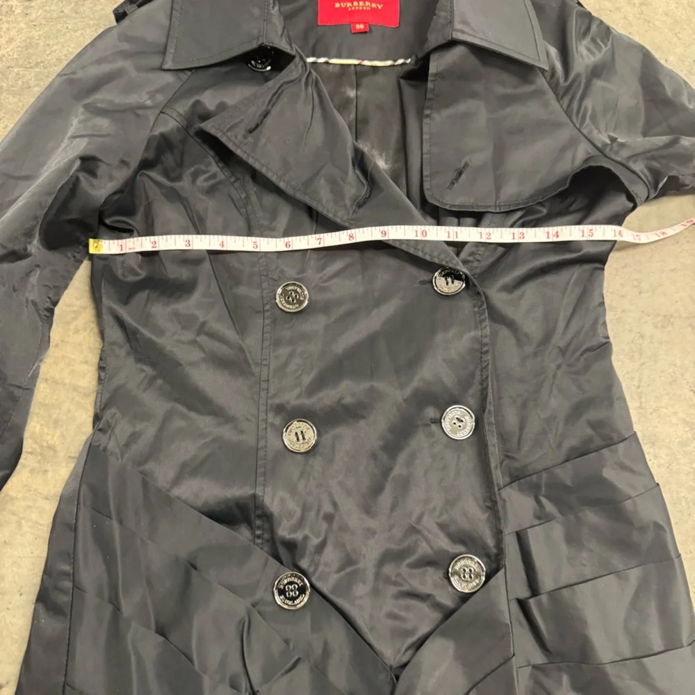 Burberry Women’s Black Ruched Trench Coat Jacket Size S Designer Luxury Classic - Picture 5 of 11
